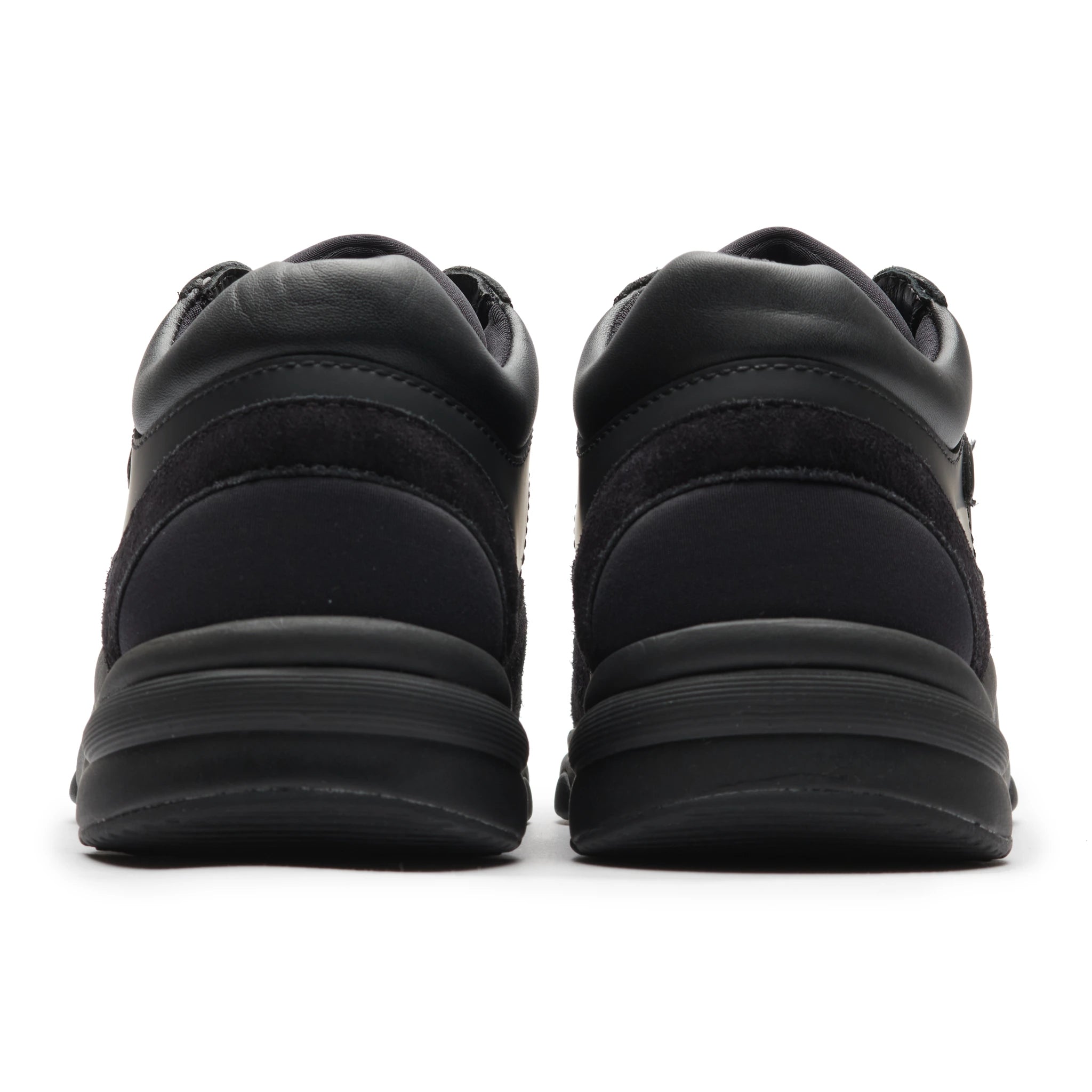 Back view of Chanel CC Logo Suede Triple Black Sneaker